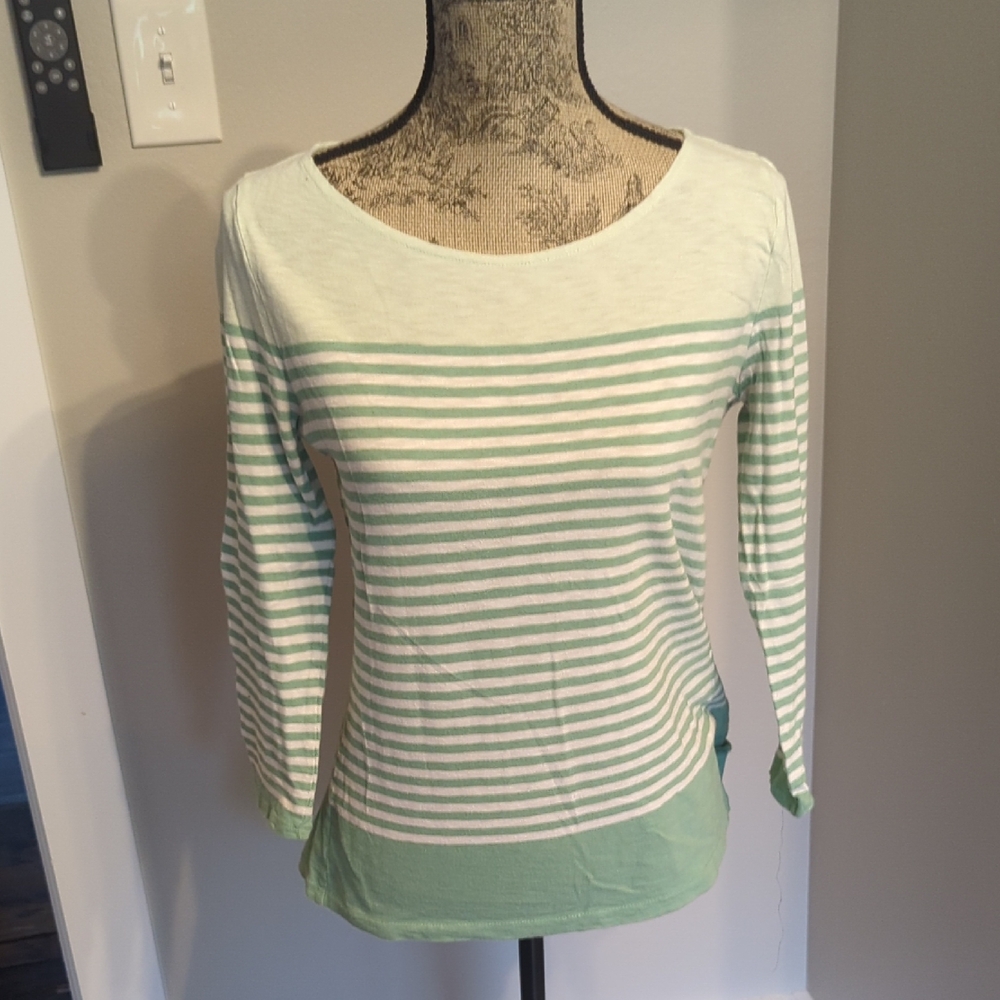 Mint Green and White Striped Long Sleeve Top